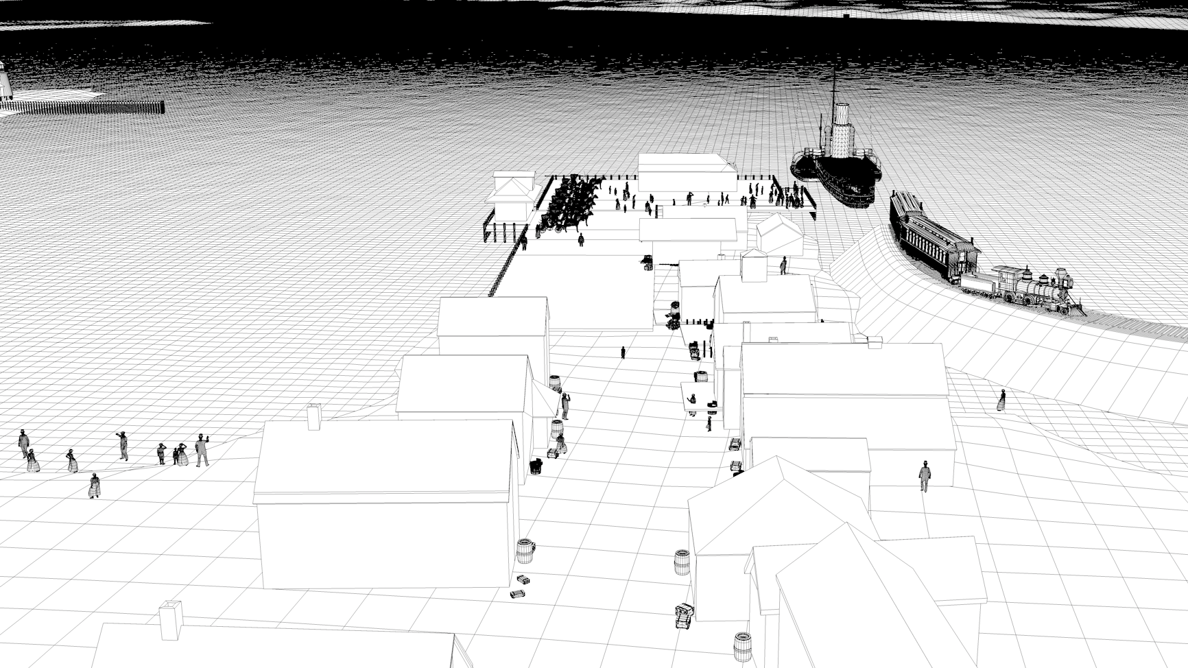 Wireframe and rendered view comparison